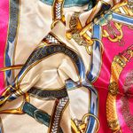 Vintage Equestrian Fuchsia Pink Royal Crown print oversized silky Scarf 35/35 Photo 12