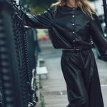 ZARA NWT BLACK BELTED WIDE LEG FAUX LEATHER PANT XL BLOGGERS FAVE Photo 0