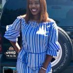 New York And Company Vertical Blue Stripe Off Shoulder Sleeve Romper Photo 5