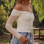 12th Tribe  White Ivory Long Sleeve off the shoulder mesh crop top Photo 2