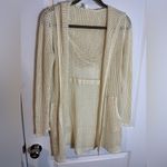 Cyrus  Sz L Beiege Hooded Openwork Mesh Crochet Pockets Loose Oversized Cardigan Photo 3