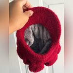 Red Knit Beret Hat with Fleece Lining & Bow Accent Photo 3