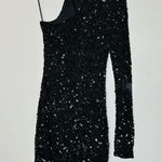 Parker  Black Sequin One Shoulder Long Sleeve Beaded Bodycon Mini Dress Size 0 Photo 1