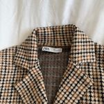ZARA Double Breasted Houndstooth Blazer Brown 3/4 Sleeve Soft Size S Photo 2
