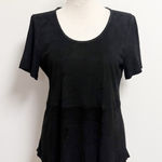 AS By DF Black Suede Leather Knit Back Short Sleeve Scoop Neck Top Medium Photo 0