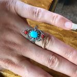 Sleeping Beauty Turquoise Coral Sterling Silver Feather Ring Size 8 Photo 2