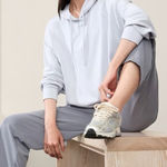 Athleta Seasoft Long Sleeve Bubble Hem Hoodie Snowflake Blue Large Photo 0