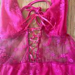 Pink Lace Mini Lingerie Dress with Ruffle Size L Photo 3