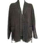 Elie Tahari  Black Fish Net Open Front Belted Cardigan Sz S Photo 0