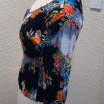 Alberto Makali Vintage Crinkle Zip Up Black & White Zebra Floral Sequin Blouse Photo 3