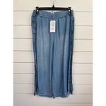 FOR THE REPUBLIC Chambray Size S Wide Leg Side Button Frayed Hem Ankle Photo 1