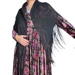 None Sheer Black Fringe Shawl Beaded Wrap Evening Boho Hippie Lightweight Layer Photo 0