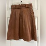 Massimo Dutti  Tan Leather A-Line Skirt Photo 3