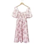Baltic Born  Sonnet Blush Floral Midi Dress Puff Sleeve Smocked Back Size Small Photo 2