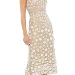Mac Duggal 67853 Beaded Floral Applique Ivory Nude Midi Sheath Dress Size 10 NWT Photo 0