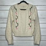 POL Small Floral Embroidered Cable Knit Sweater Cottagecore Cream Cozy Photo 1