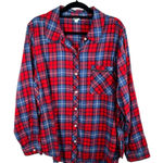 Aerie  Women's Size XL Red Blue Plaid Flannel‎ Boyfriend Pajama Button Up Shirt Photo 0