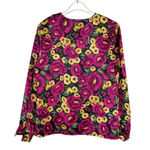 Vintage Magenta Pink & Yellow Floral Long Sleeve Satin Blouse Small Purple Photo 2