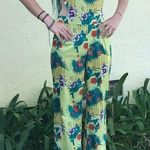 TROPICAL print jumpsuit cut out sides ties in back sexy slinky NEW size S Yellow Photo 0