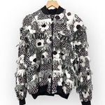 Vintage Paula Sweet Fringe Ruffle Flower Print Black White Bomber Jacket Size L Photo 7