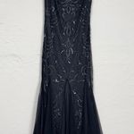 Adrianna Papell Blue Beaded Gown Womens 4P Formal Maxi Dress Box Pleat Prom Photo 1