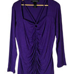 Ashley Stewart Ruched V Neck Long Sleeve Top Womens 14/16 Purple Stretch Dressy Photo 0