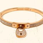Michael Kors  rose gold tone CZ padlock bangle bracelet Photo 8