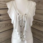 Self Esteem White Ruffle Lace Up Sleeveless Top  Photo 0