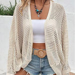 NWT ~ Beige Crochet Boho Open Front Oversized Lightweight Knit Cardigan ~OneSize Tan Size undefined Photo 0