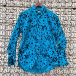 Vintage 90s bright teal black abstract long sleeve western rodeo shirt Blue Size L Photo 0