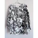 C&C California  Women's 1X Linen Black & White Floral Print Button Down Tunic Photo 2