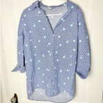 Vineyard Vines  Blue Blockprint Floral Linen Cotton Popover Shirt Women's Small Photo 0