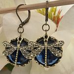 Blue Glass Vintage Boho Dragonfly Drop Earrings New Photo 3
