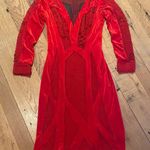 Tadashi Shoji  VAMP Red Velvet Matt Sequin Mesh Dress Size SMALL Photo 0