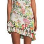 New! Rococo Sand Smocked Floral Ruffle Mini Dress Sz Large $440 Red Photo 0