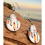 Native American Dreamcatcher Earrings New Teardrop Feathers Reservation … White Photo 1