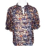 Marie Oliver Animal Print Metallic Stripe Short Sleeve Blouse Black Orange Small Photo 0