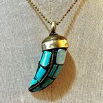 Tibetan brass mosaic Horn Pendant necklace Gold Photo 0