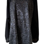 American Glamour Badgley Mischka Sequin Top Blouse Black Sheer Long Sleeves XL Photo 0