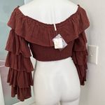 Free People NWT Brown Falling Flower Off Shoulder Ruffled Crop Top Small Photo 8