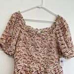 Old Navy NEW NWT Smocked Bodice Tie Dye Top Cream Beige Burgundy Short Sleeve M Photo 4