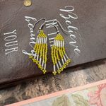 Yellow Beaded Fringe Dangle Earrings | Boho Festival Style Photo 1