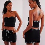 For Love & Lemons  | NWT Kelsey‎ Crochet Knit Mini Skirt and Top Set in Black SML Photo 2