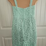 David's Bridal David’s Bridal Lace Dress Sz 10 Seafoam Green Side Gather Lined Padded Prom Photo 3