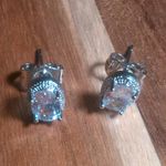 Simulated Blue and White Diamond Silvertone Brass Stud Earrings Photo 3