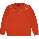 BloomChic Rust Orange Pearl Embellished Sweater Size 10 Feminine Knit Top in EUC Photo 0