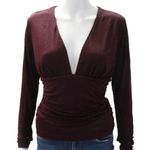 Reformation NWT Ines Knit Top in Wine V-neck Long Sleeve Ruched Blouse M Photo 6