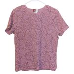 JM Collection  Size Small Nylon Pink Floral Flower Textured Short Sleeve Blouse Photo 0