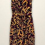 Nicole Miller Maxi Dress One-Shoulder Tie Waist Burgundy/Yellow/Black W 14 NWT Photo 0