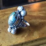 Royston Blue Horizon Turquoise White Pearl Cocktail Ring Size 6 Photo 8